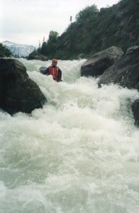 Stephan paddling hard whitewater
