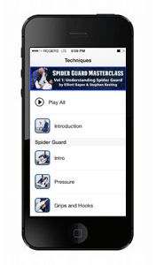 Menu screen from iPhone and Android BJJ Spider Guard app