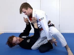 If he breaks your elbow-knee connection he can start his guard pass