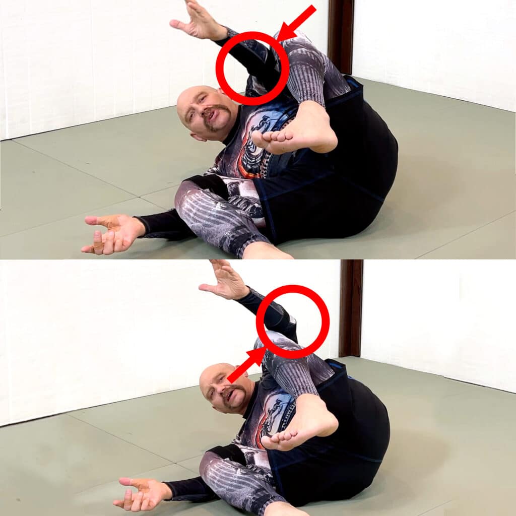 Maintaining elbow-knee connection in guard retention